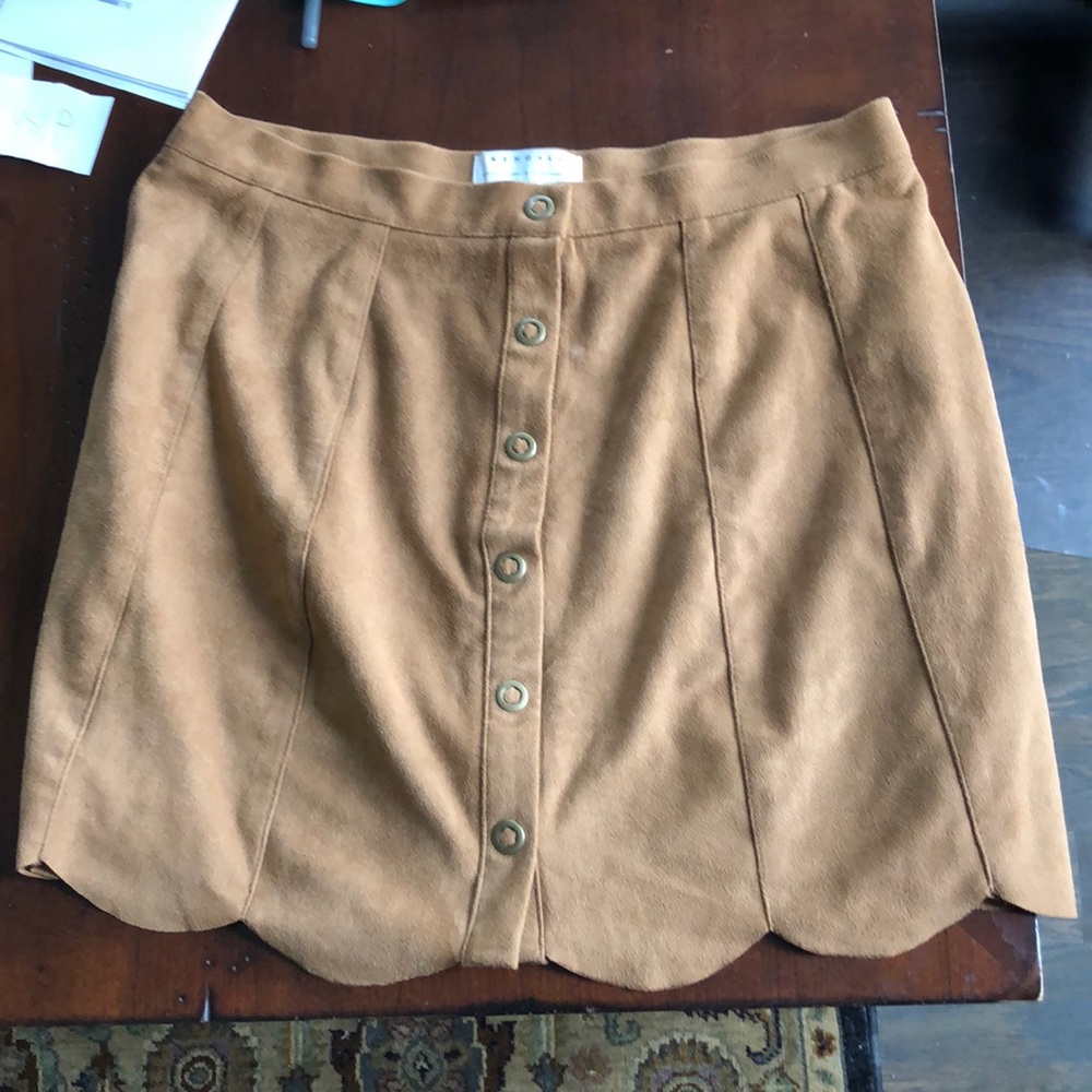 Tan Kendall+Kylie suede front buttoned mini skirt